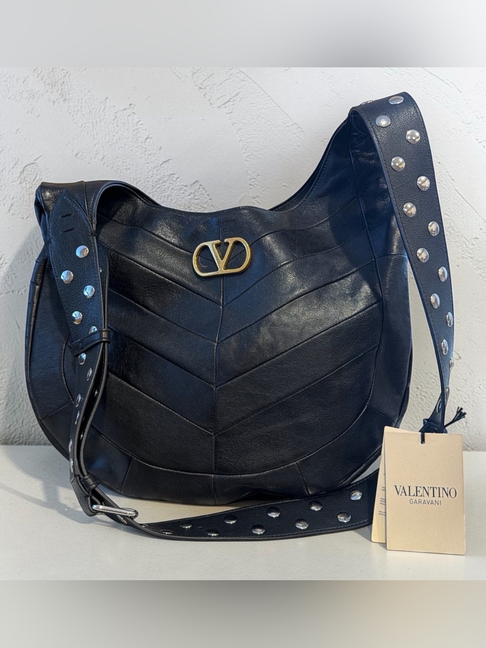 Valentino Garavani Hoboho Shoulder Bag in Nappa Leather with Chevron Pattern